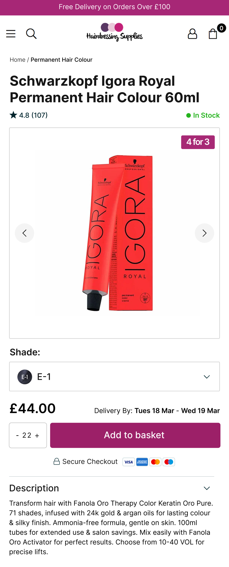 Hairdressing Supplies Product Page after