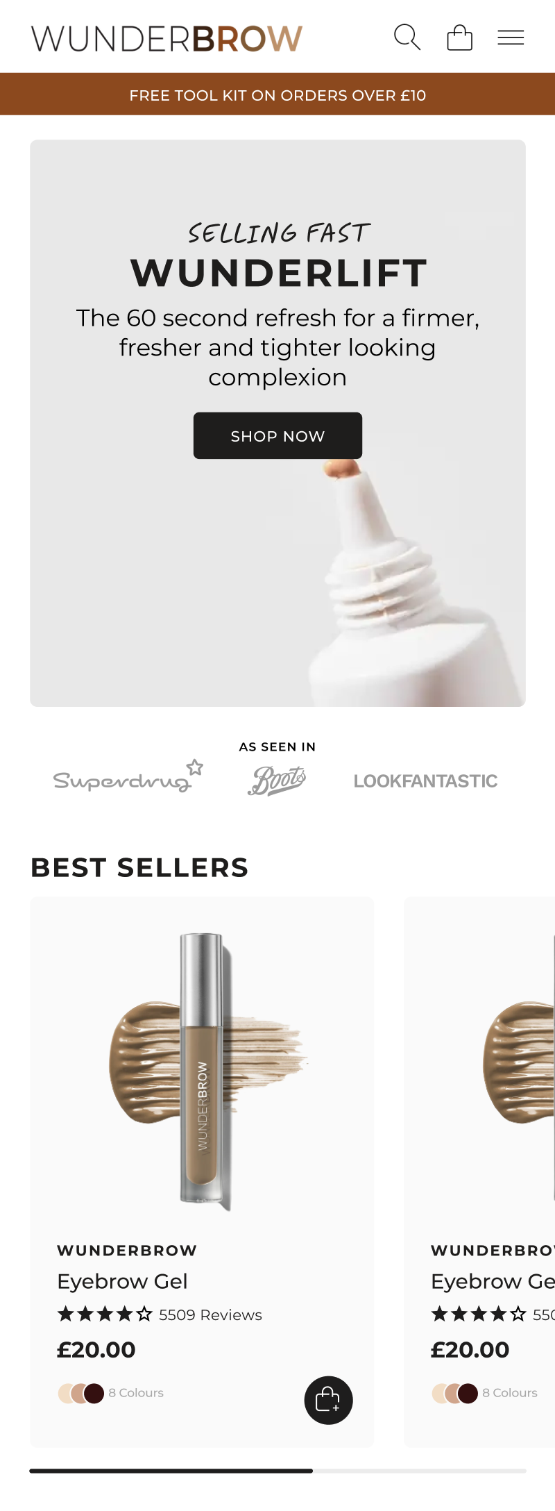 Wunderbrow Homepage after