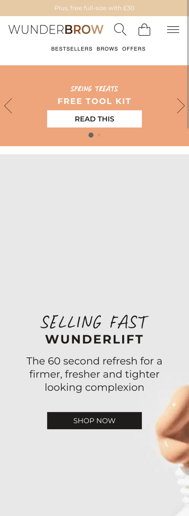 Wunderbrow Homepage before